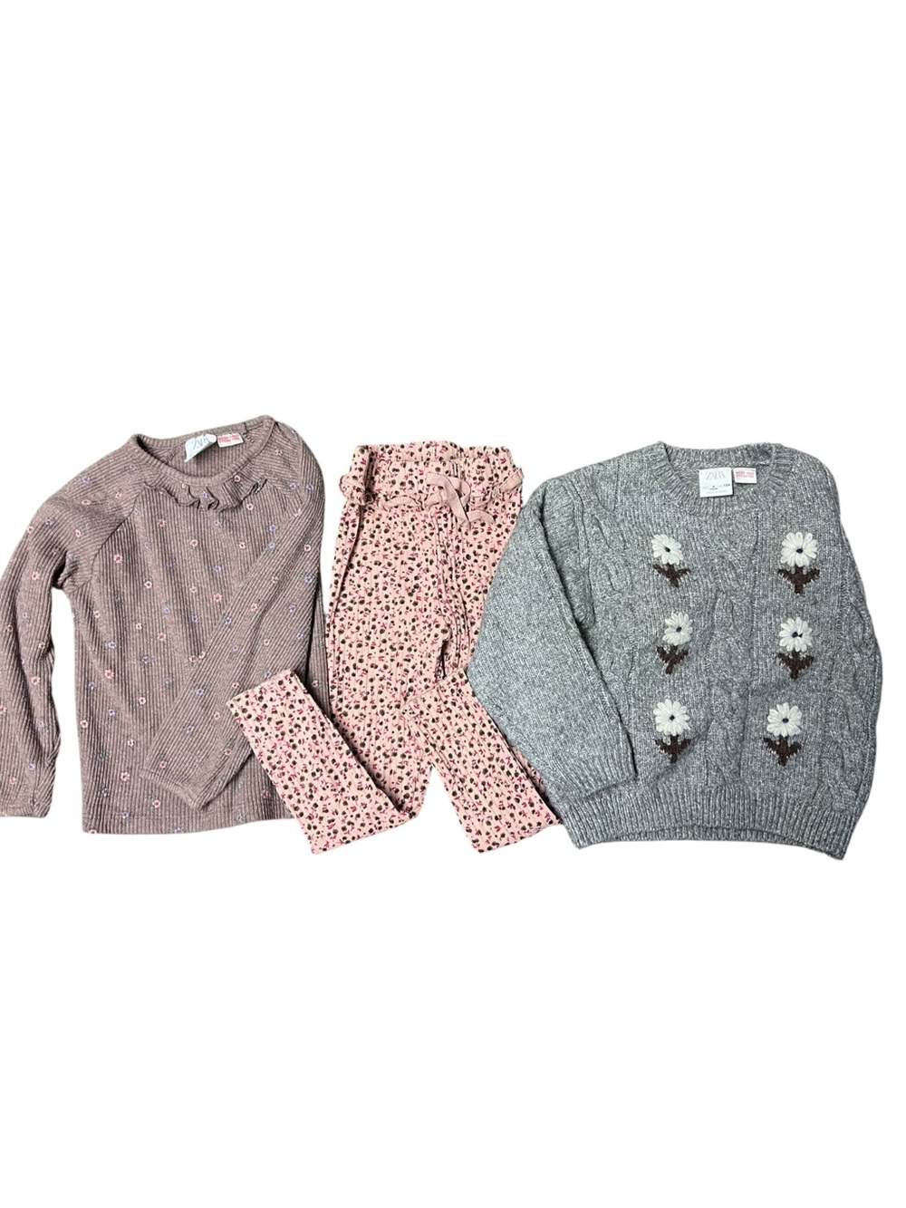 Girls Bundle 3 Pieces Zara Fall Pieces Knit Sweater Ribbed Long Sleeve & Legging